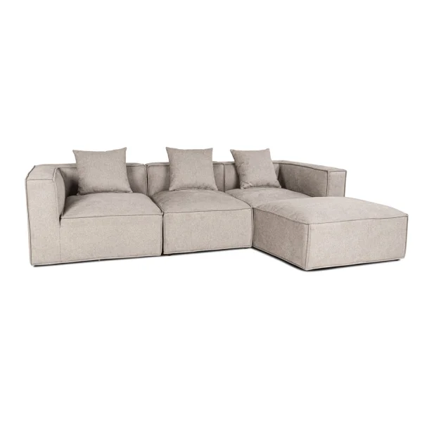 Box Chaiselongsofa, 3 Dekokissen hellgrau.