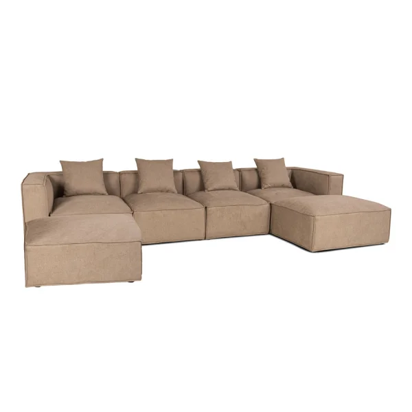 Box U-Sofa, 4 Dekokissen beige, braun.