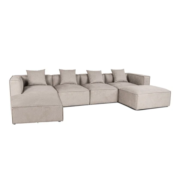 Box U-Sofa, 4 Dekokissen hellgrau.