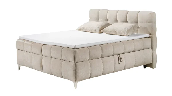 Boxbett 180 x 200 cm beige Stoffbezug mit Bettkasten - KYLIE