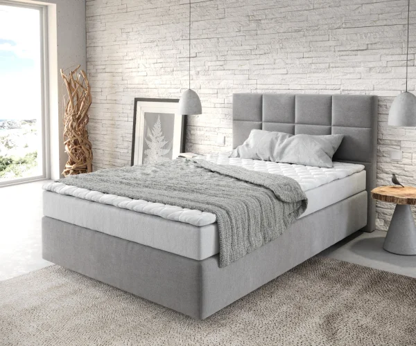 Boxspringbett Dream-Fine 120x200 cm Mikrofaser Grau mit Matratze und Topper