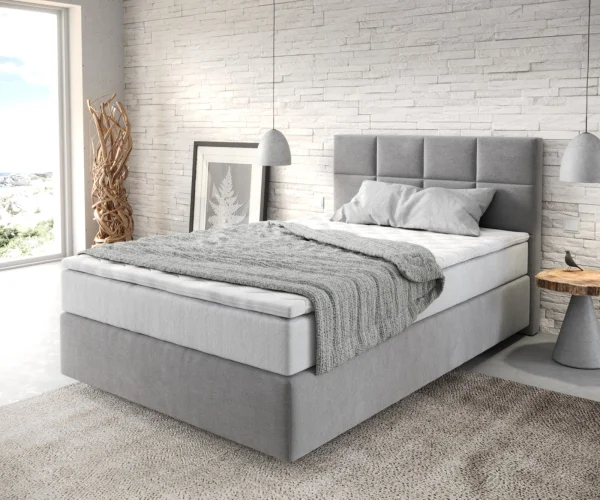 Boxspringbett Dream-Fine 120x200 cm Mikrofaser Grau mit TFK Matratze und Visco Topper