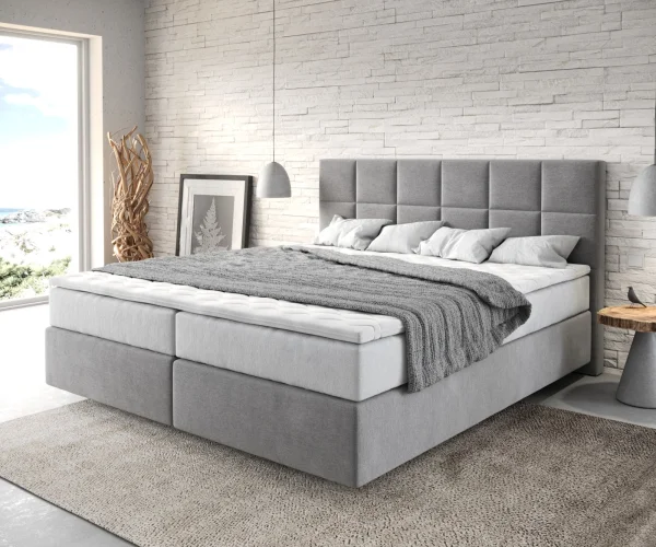 Boxspringbett Dream-Fine 180x200 cm Mikrofaser Grau mit TFK Matratze und Visco Topper