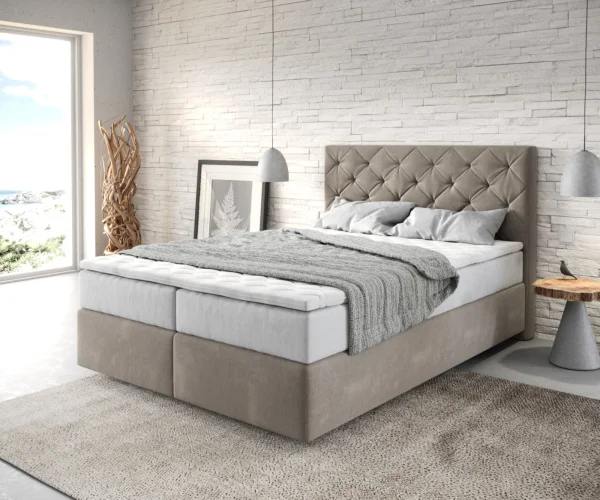 Boxspringbett Dream-Great 140x200 cm Mikrofaser Beige mit TFK Matratze und Visco Topper