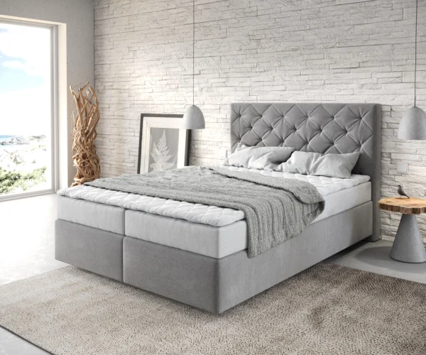 Boxspringbett Dream-Great 140x200 cm Mikrofaser Grau mit Matratze und Topper