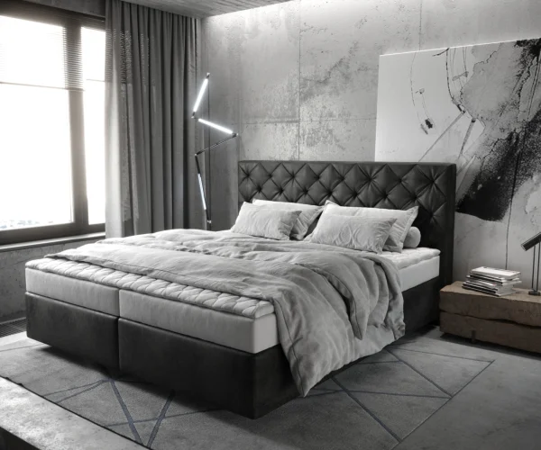 Boxspringbett Dream-Great 180x200 cm Mikrofaser Anthrazit Vintage mit Matratze und Topper