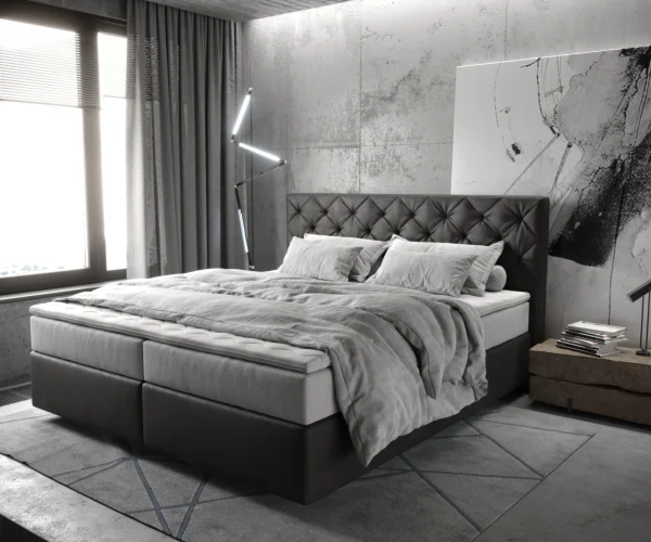 Boxspringbett Dream-Great 180x200 cm Mikrofaser Anthrazit Vintage mit TFK Matratze und Visco Topper