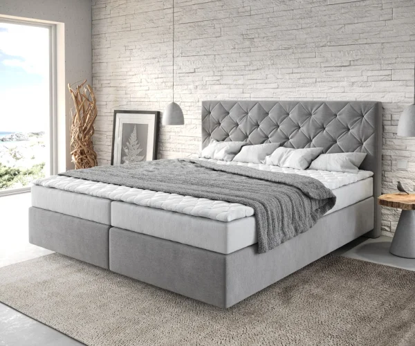 Boxspringbett Dream-Great 180x200 cm Mikrofaser Grau mit Matratze und Topper