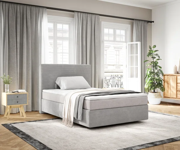 Boxspringbett Dream-Well 120x200 cm Cord Silbergrau mit Taschenfederkernmatratze und Topper Visco