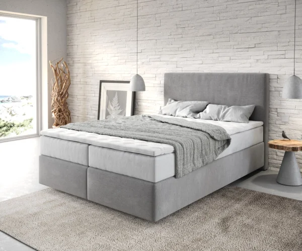 Boxspringbett Dream-Well 140x200 cm Mikrofaser Grau mit TFK Matratze und Visco Topper