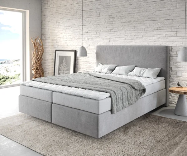 Boxspringbett Dream-Well 160x200 cm Mikrofaser Grau mit Matratze und Topper