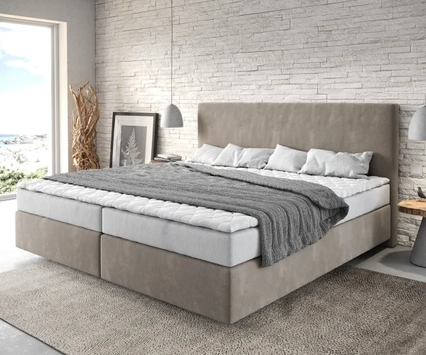 Boxspringbett Dream-Well Mikrofaser Beige 200x200 cm Bonell-Matratze PU-Topper