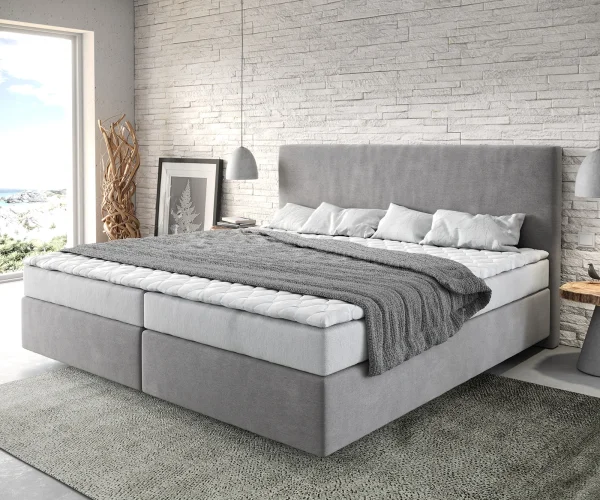 Boxspringbett Dream-Well Mikrofaser Grau 200x200 cm Bonell-Matratze PU-Topper