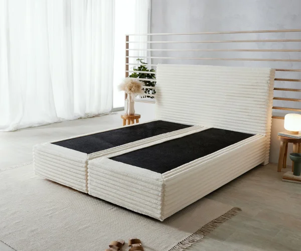 Boxspringgestell Dream-Well Plüsch-Cord Beige 160x200 cm