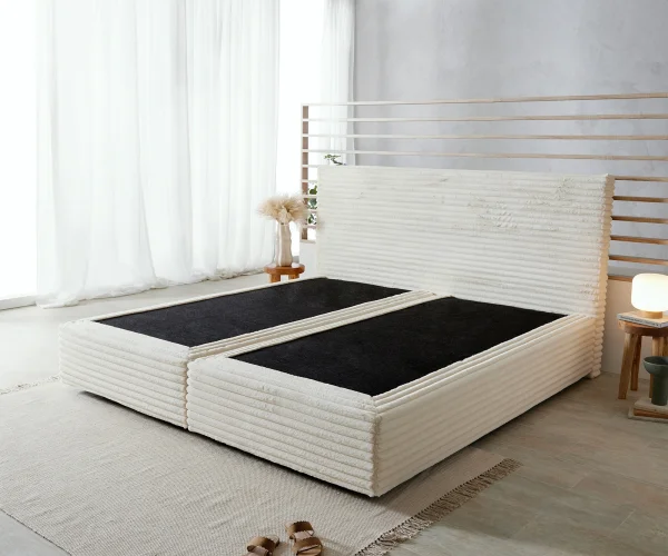 Boxspringgestell Dream-Well Plüsch-Cord Beige 200x200 cm