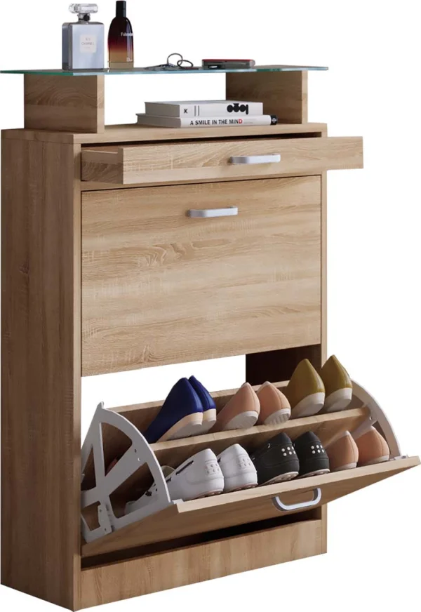 Braso Schuhschrank 2 Klaptüren 1 Schublade Eiche dekor.
