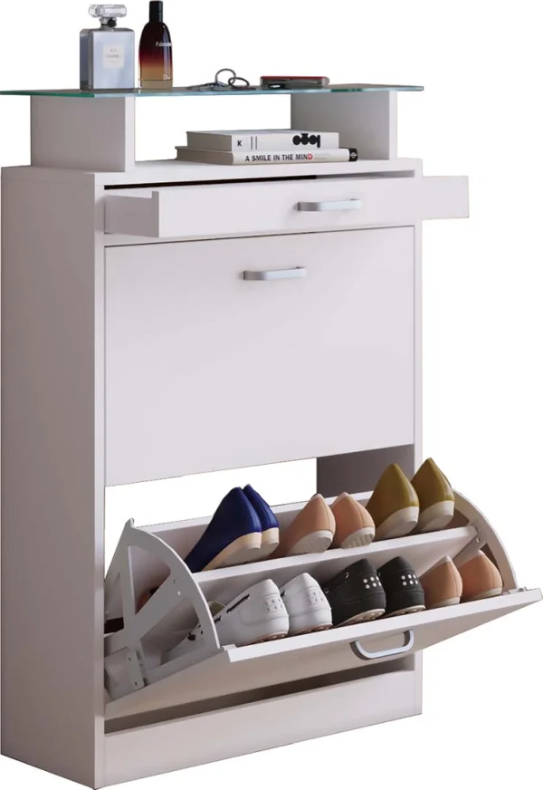 Braso Schuhschrank 2 Klaptüren 1 Schublade weiß.