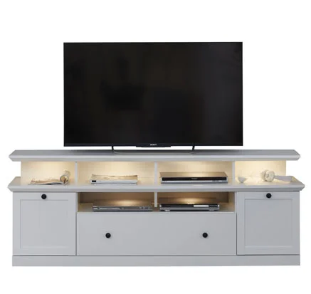 Brax TV Tisch mit 1 Tv Ablage, 2 Türen, 4 Ablage und 1 Klapptür, weiss.