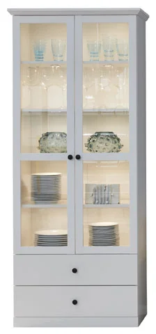 Brax Vitrinenschrank 2 Türen und 2 Schubladen, weiss.