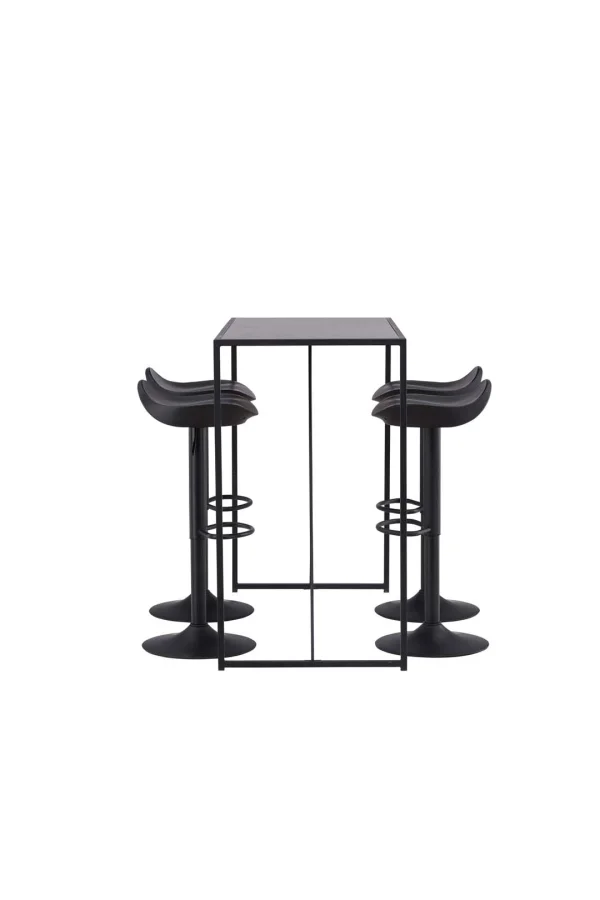 Brea Barmöbelsett Bartisch schwarz und 4 Adesto Barhocker schwarz.