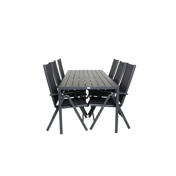 Break Gartenset 1 Esstisch, 6 Stühle schwarz.