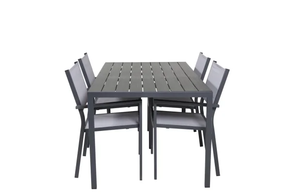 Break Gartenset Tisch 150x90cm, 4 Stühle Copacabana, schwarz,grau.