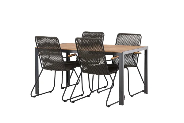 Break Gartenset Tisch 90x150cm natur, 4 Stühle Bois schwarz.