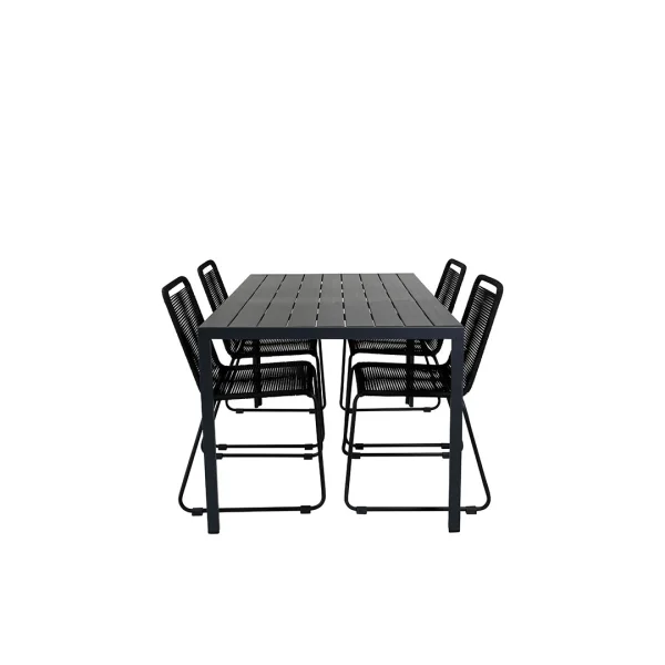Break Gartenset Tisch 90x150cm schwarz, 4 Stühle schwarz.