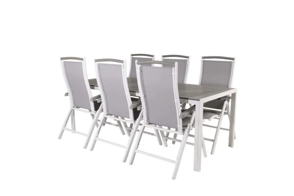 Break Gartenset Tisch 90x205cm grau, 6 Stühle Albany grau.