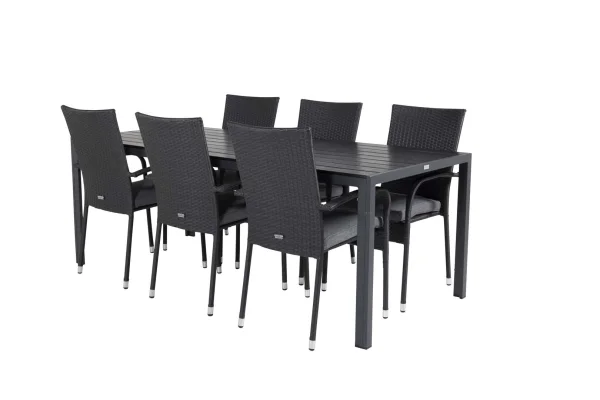 Break Gartenset Tisch 90x205cm schwarz, 6 Stühle Anna schwarz.