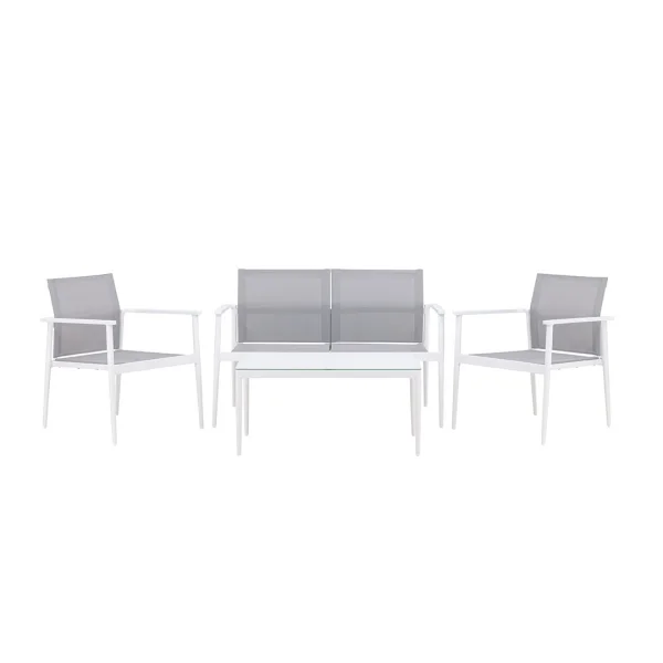 Break Loungeset 1 Sofa, 2 Stühle, 1 Couchtisch weiß.