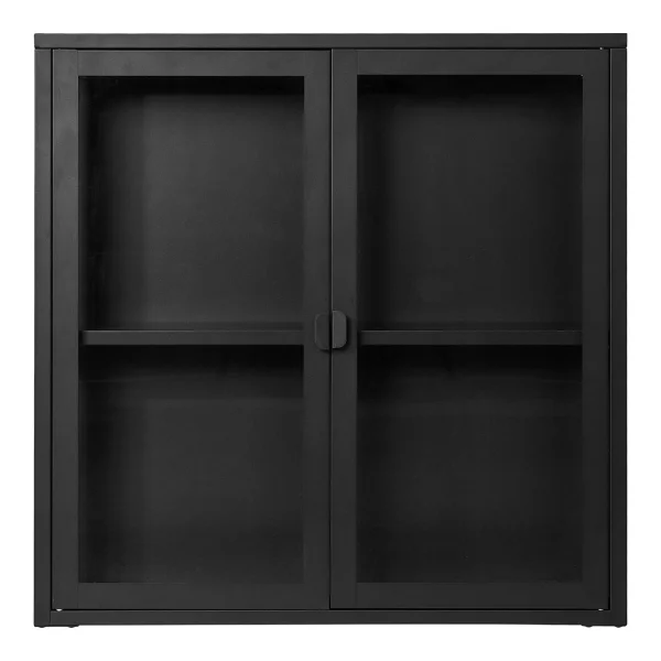 Brisbane Vitrinenschrank Wandhängend, 2 Glas Türen schwarz.