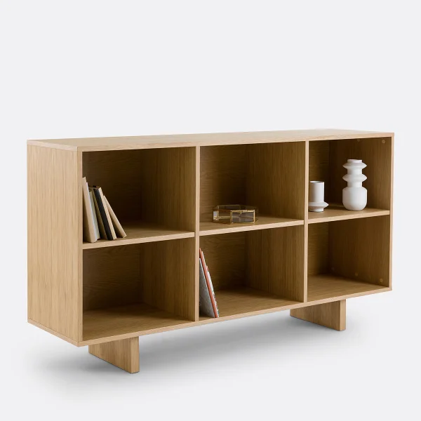 Bücherregal Arty, Niedrige Form, Eichenfurnier