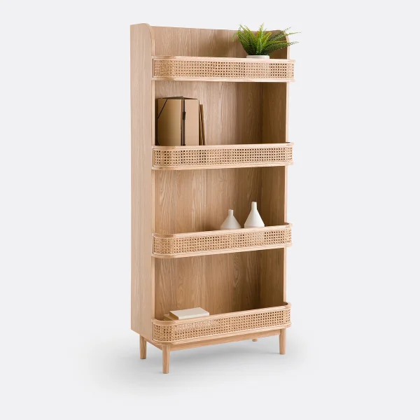 Bücherregal Laora, Holz Und Rattangeflecht