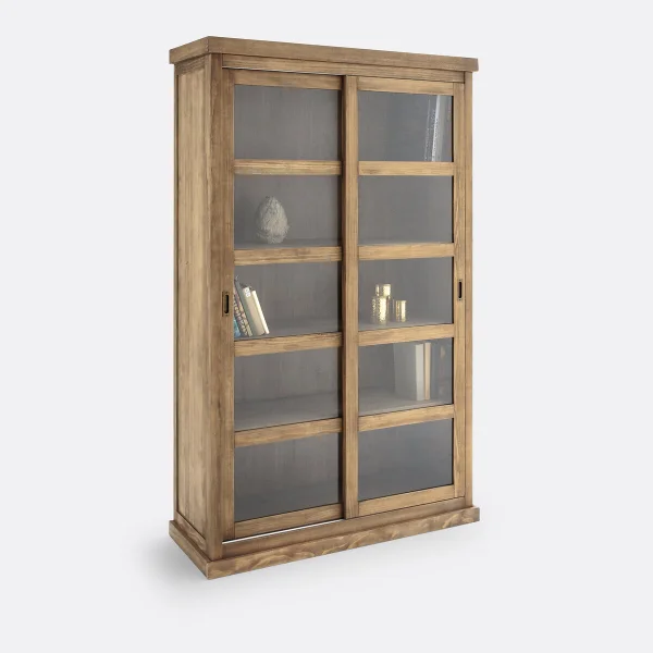 Bücherregal Mit Vitrine, 2 Schiebetüren, Lunja