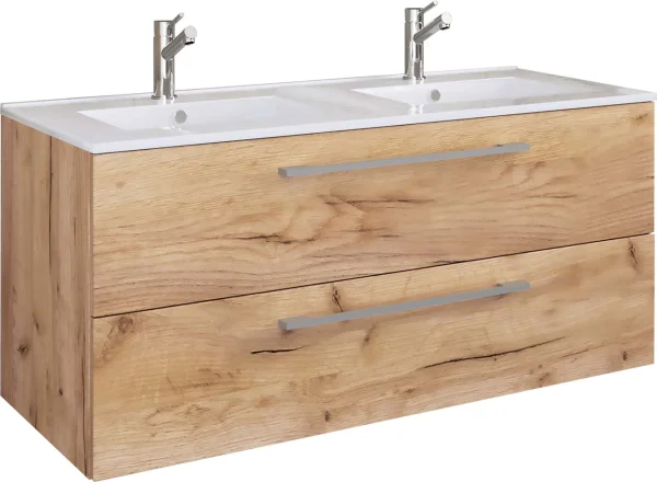 Budasi Waschbeckenunterschrank Doppelwaschbecken Eiche dekor.