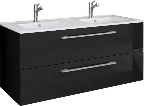 Budasi Waschbeckenunterschrank Doppelwaschbecken schwarz.