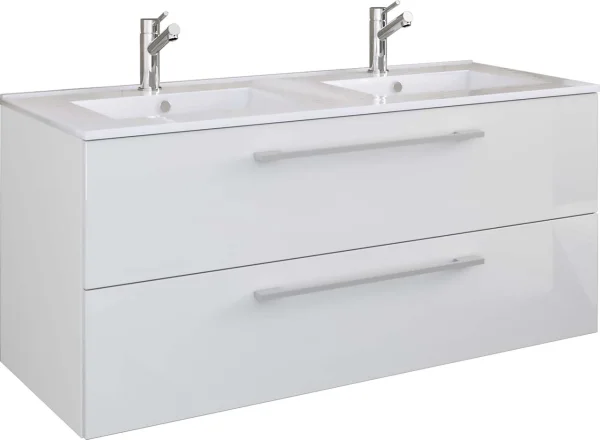 Budasi Waschbeckenunterschrank Doppelwaschbecken weiß.