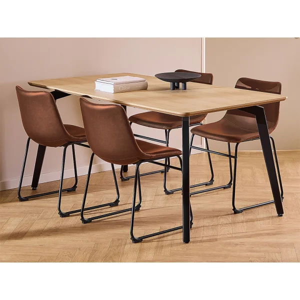 Cadiz Essgruppe Tisch mit 4 Stühlen PU-Kunstleder natur, cognac.