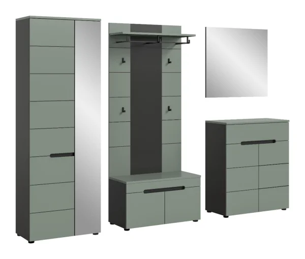 Canu Garderobenmöbel Set C11 staubgrün, dunkelgrau.