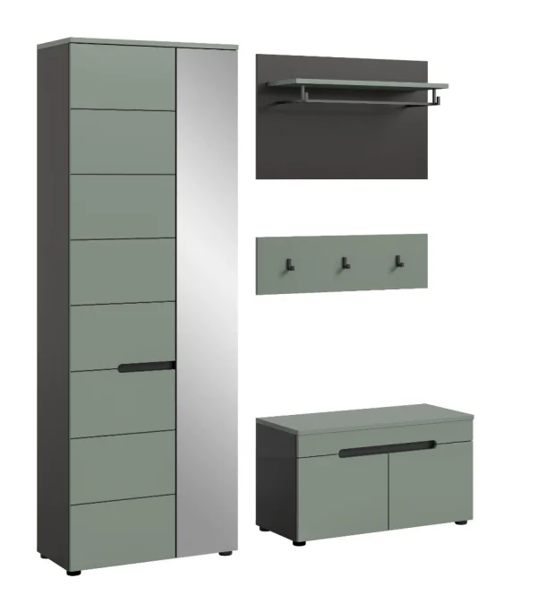 Canu Garderobenmöbel Set C8 staubgrün, dunkelgrau.