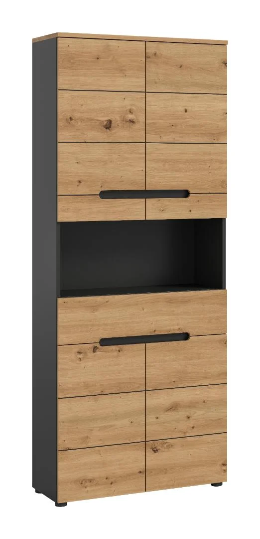 Canu Hochschrank Bad 4 Türen, 1 Schublade, 1 Regal Eiche Dekor, grau.