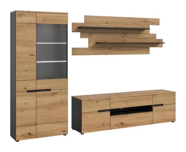 Canu Regal C5 System inkl. Beleuchtung Eiche Dekor, dunkelgrau.