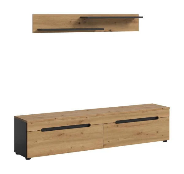 Canu TV Tisch 2 Klappentüren Eiche Dekor, dunkelgrau.