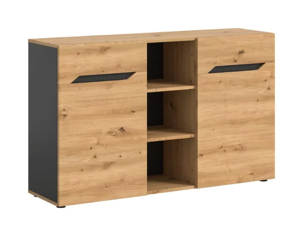 Caserta Sideboard 2 Türen, 3 Regale Eiche Dekor, grau.