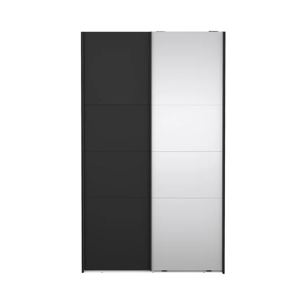 Catania Kleiderschrank 201x119x65cm, 1 Schiebetür, 1 Schiebetür mit Spiegel matt schwarz.