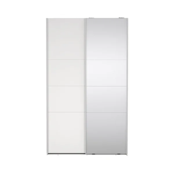 Catania Kleiderschrank 201x119x65cm, 1 Schiebetür, 1 Schiebetür mit Spiegel weiß.