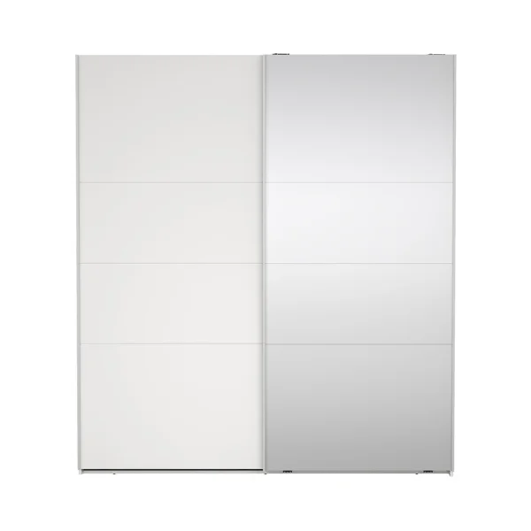 Catania Kleiderschrank 201x179x67cm, 1 Schiebetür, 1 Schiebetür mit Spiegel weiß.