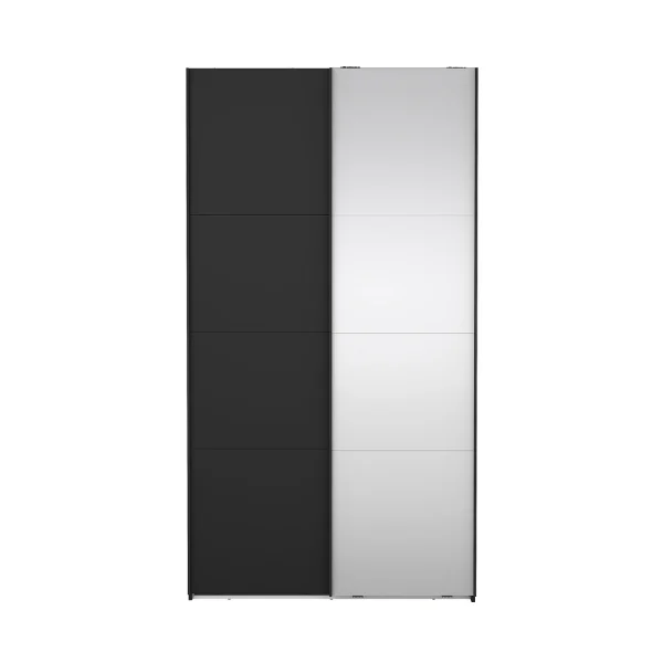 Catania Kleiderschrank 221x119x67cm, 1 Schiebetür, 1 Schiebetür mit Spiegel matt schwarz.