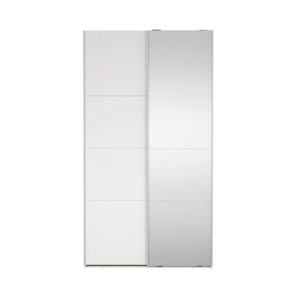 Catania Kleiderschrank 221x119x67cm, 1 Schiebetür, 1 Schiebetür mit Spiegel weiß.